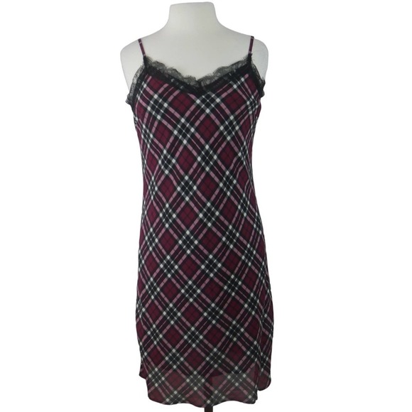 MICHAEL Michael Kors Plaid Fall Lace Slip Dress Size 8 EUC - Picture 1 of 9